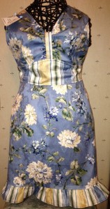 Cornflower blue floral with striped waist and ruffle